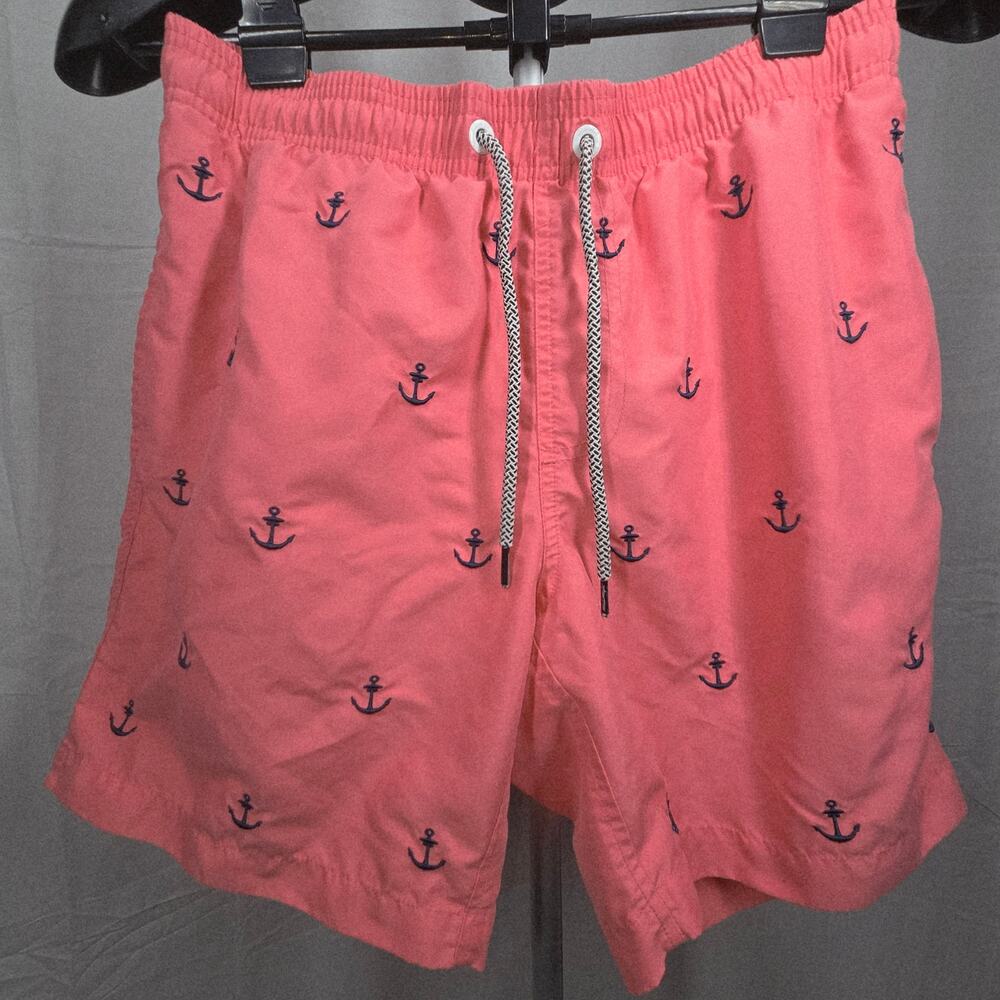 Mens Medium Maamgic Swim Trunks Pink Anchor Print Lined Beach Shorts